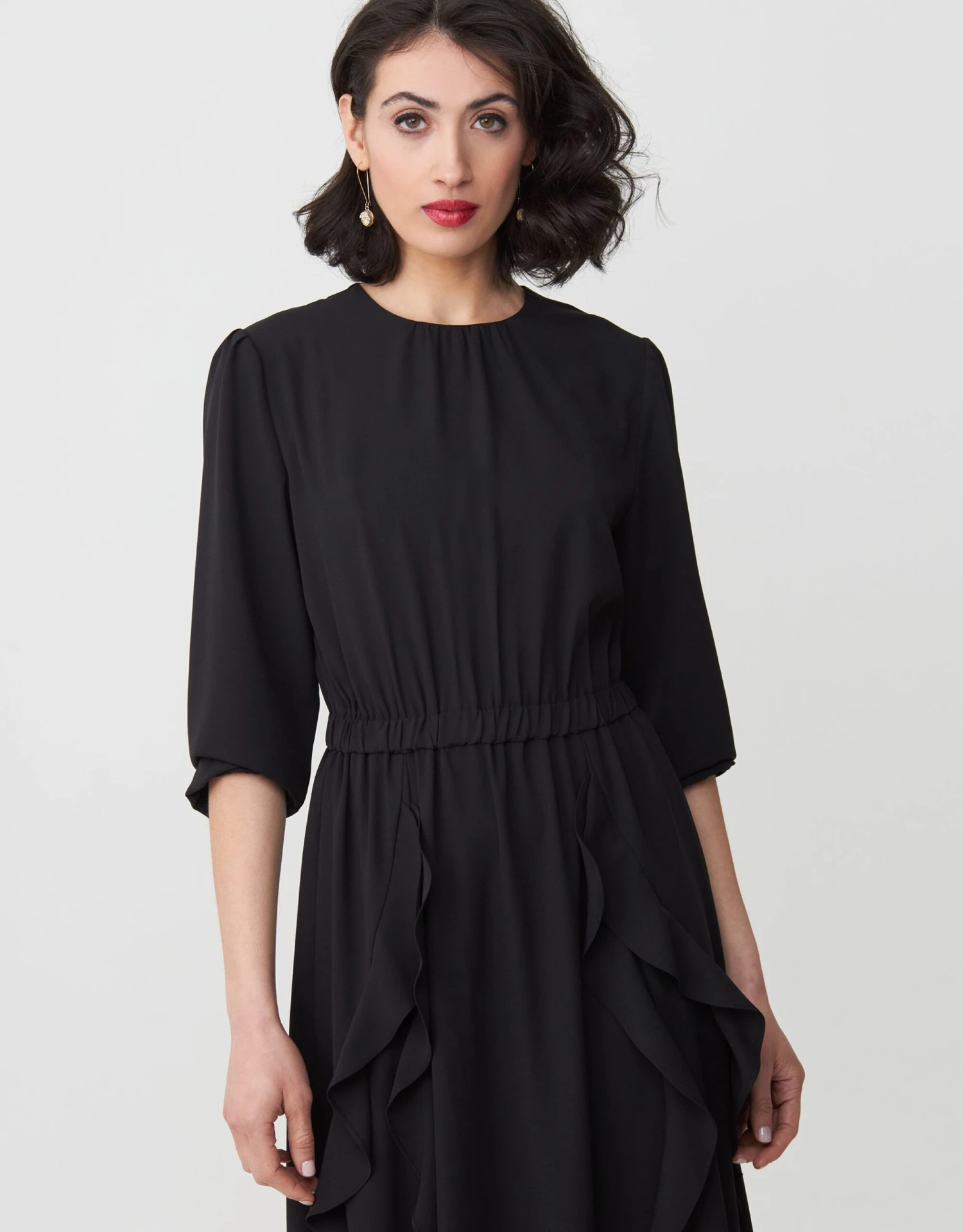 Elastic Waist Long Sleeve Lined Maxi Dress Shabbos Robe With Ruffled Skirt 3 Elastic Waist Long Sleeve Lined Maxi Dress Shabbos Robe With Ruffled Skirt - Image 3