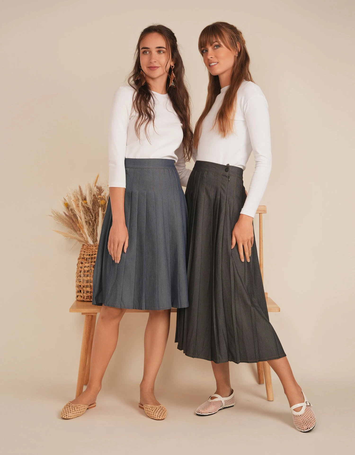 Contrast Stitched Pleat Denim Midi Skirt 2 Contrast Stitched Pleat Denim Midi Skirt - Image 2