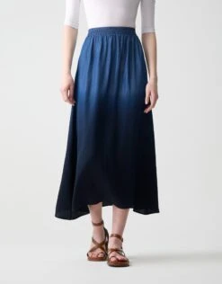 33" - 39" Elastic Waist Soft Skirt Ombré Blue Denim