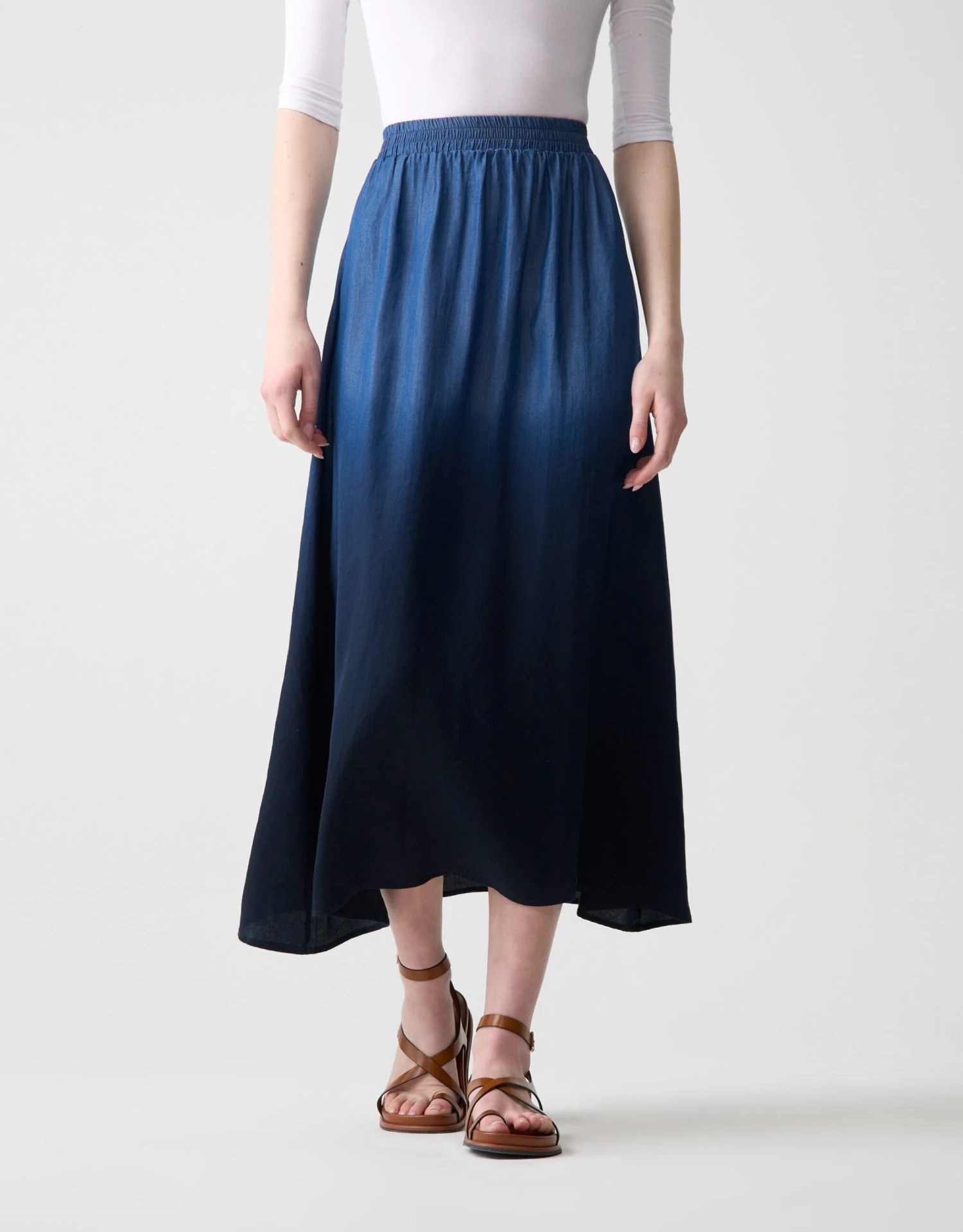 33" - 39" Elastic Waist Soft Skirt Ombré Blue Denim 1 33" - 39" Elastic Waist Soft Skirt Ombré Blue Denim