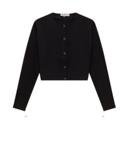 Cropped Ribbed Button Tee Black