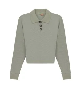 Cropped Ribbed Button Tee Basil