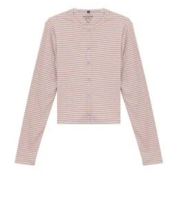 Striped Cropped Cardigan Tee Lt Denim Mauve