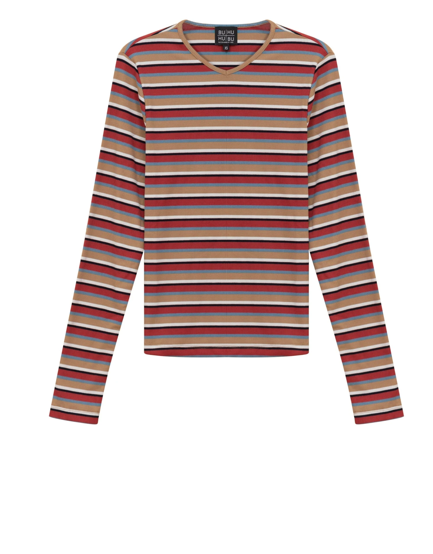 Striped Metallic V-Neck Tee Denim Port 1 Striped Metallic V-Neck Tee Denim Port