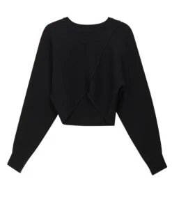 Cropped Wrap Ribbed Knit Top Black