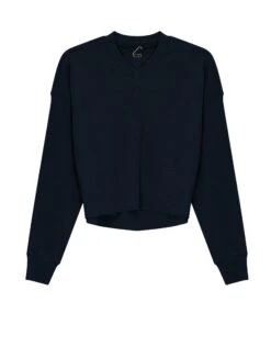 Cropped Cotton Vneck Top Dark Denim