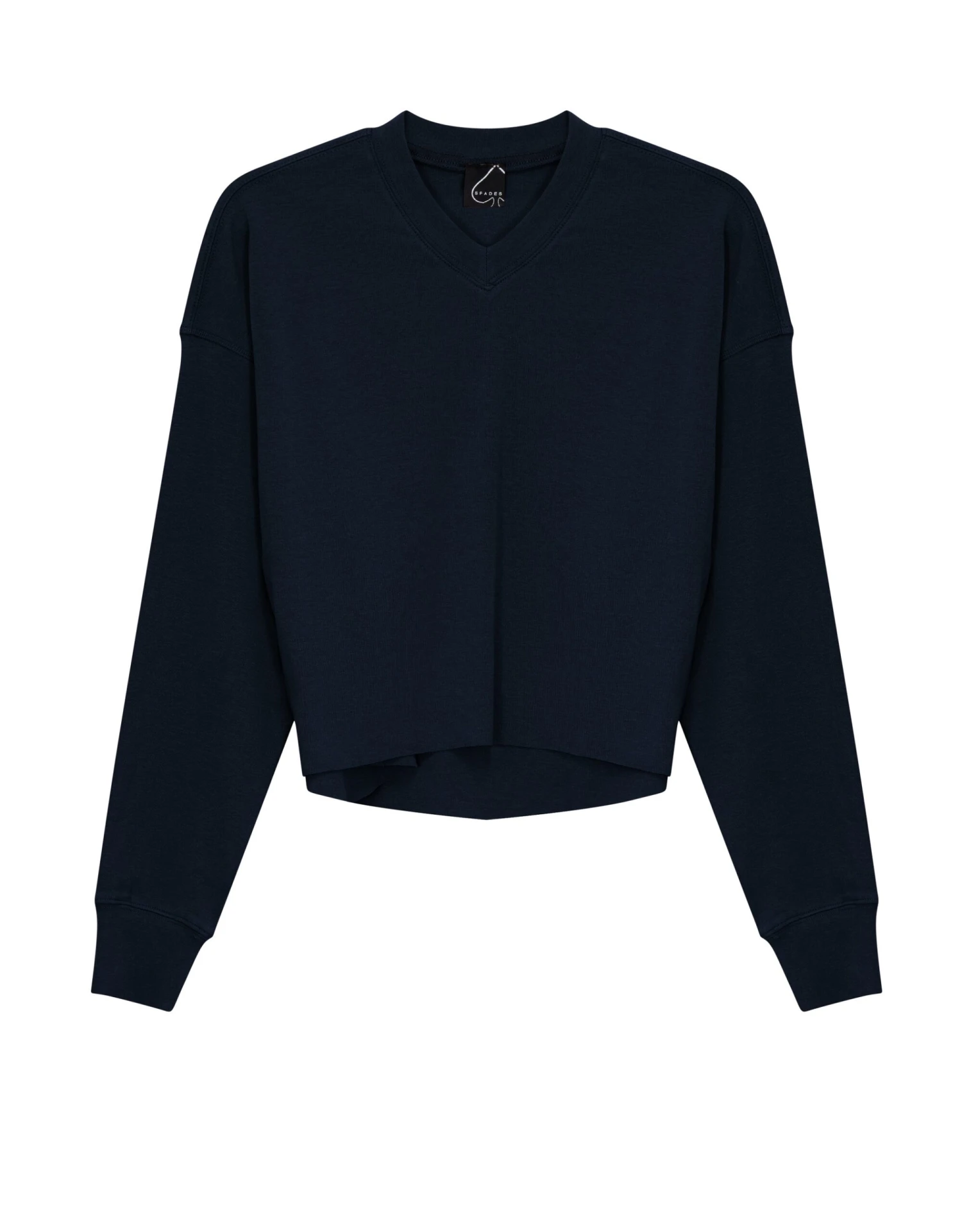 Cropped Cotton Vneck Top Dark Denim 1 Cropped Cotton Vneck Top Dark Denim