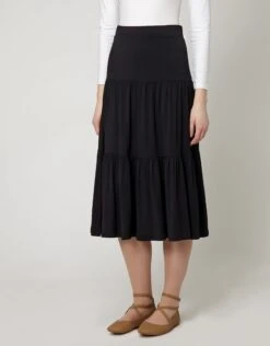 27" - 29" Modal Tiered Skirt With Covered Elastic Waistband Black