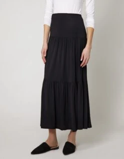 37" Modal Tiered Skirt With Covered Elastic Waistband Black
