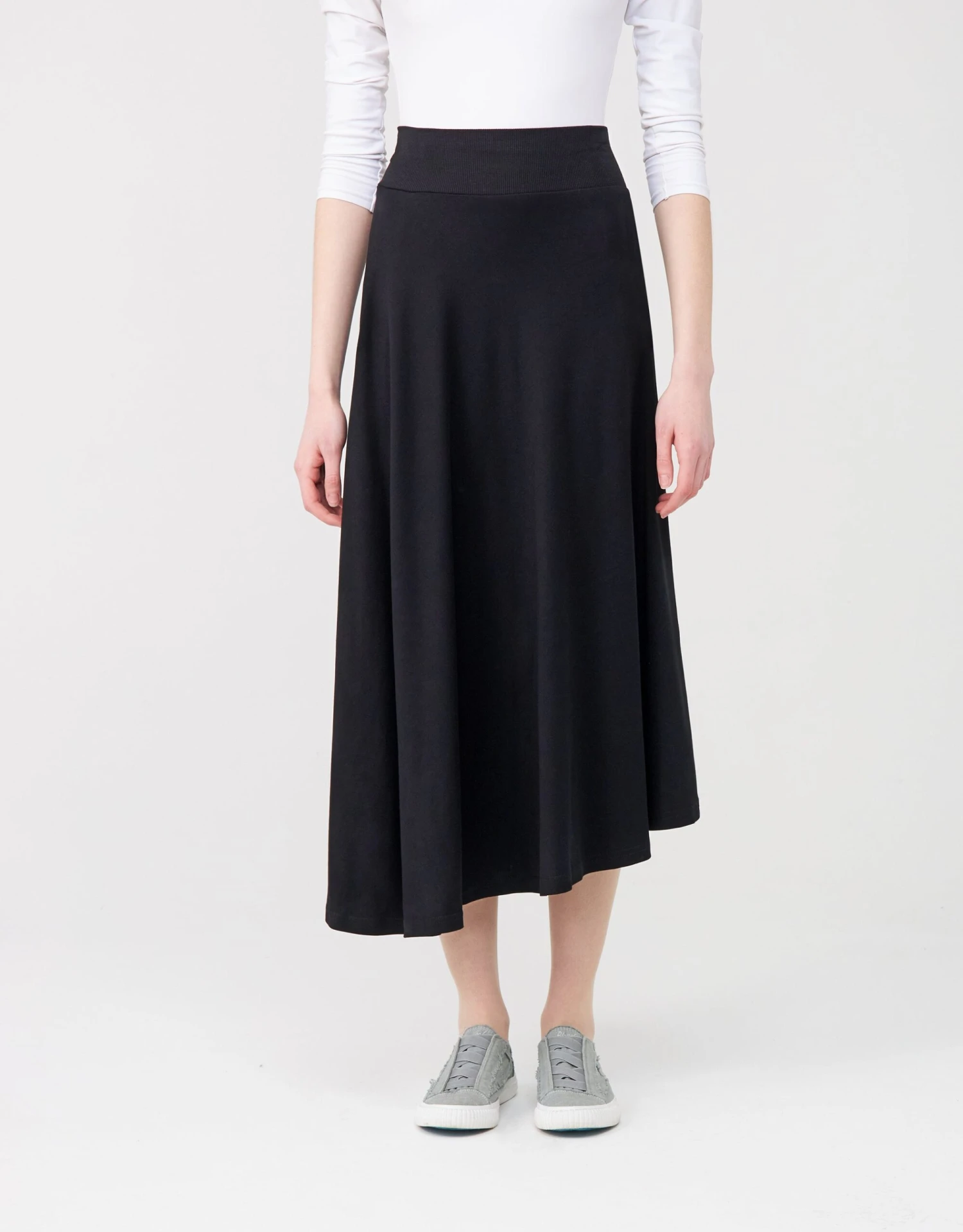 35" Jersey Asymmetrical Circle Skirt With Ribbed Midriff 1 35" Jersey Asymmetrical Circle Skirt With Ribbed Midriff