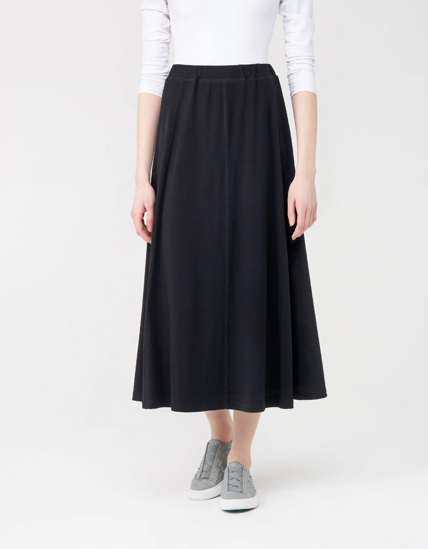 29"-33"-35"-37"-39" Jersey Aline Skirt With Elastic Waist And Stitched Seams 1 29"-33"-35"-37"-39" Jersey Aline Skirt With Elastic Waist And Stitched Seams