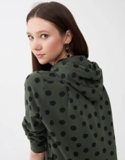 Jersey Zippered Hoodie With Rope Cord Green With Black Dots 5 Jersey Zippered Hoodie With Rope Cord Green With Black Dots -Fashionable Home Wear SSP2318 ZipHoodieWithCord.GreenBlkDots3
