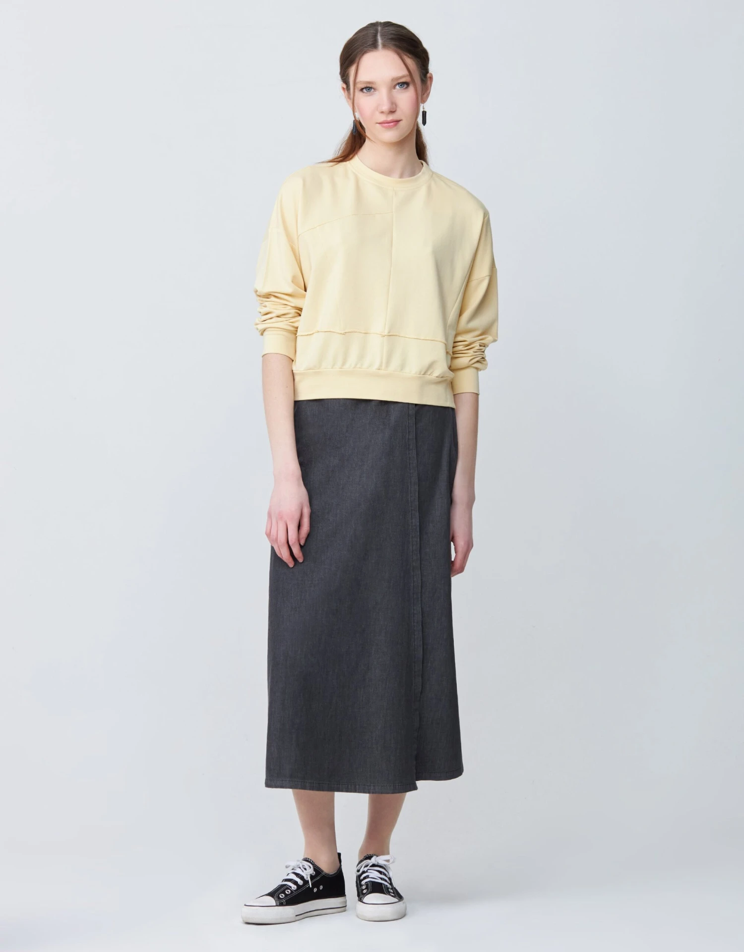 34" Mock Wrap Skirt With Patch Pocket Black Wash 2 34" Mock Wrap Skirt With Patch Pocket Black Wash - Image 2