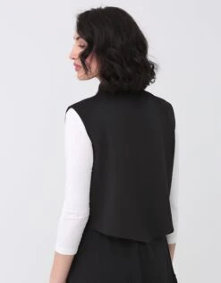 SuperSoft Sleeveless Cropped Button Vest With Collar And Pocket Black -Fashionable Home Wear SSP2423 ButtonVest.Blk3