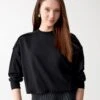 Raw Edged Jersey Bubble Crew Top Black