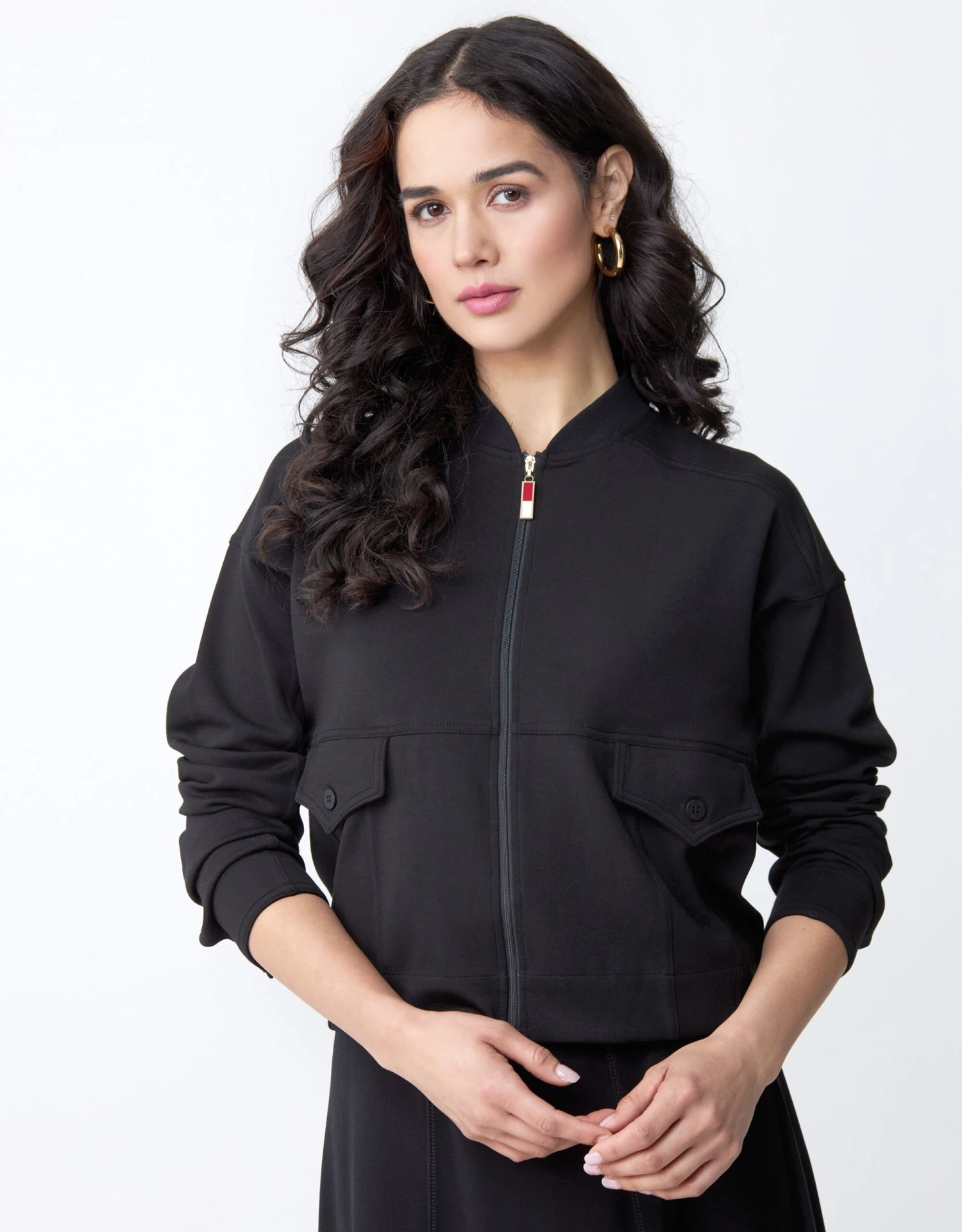 SuperSoft Cargo Bomber Jacket With Red Zipper Pull Black 1 SuperSoft Cargo Bomber Jacket With Red Zipper Pull Black