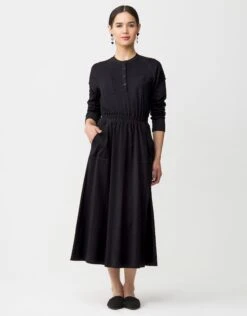 Jersey Dolman Midi Dress With Buttons And Patch Pockets