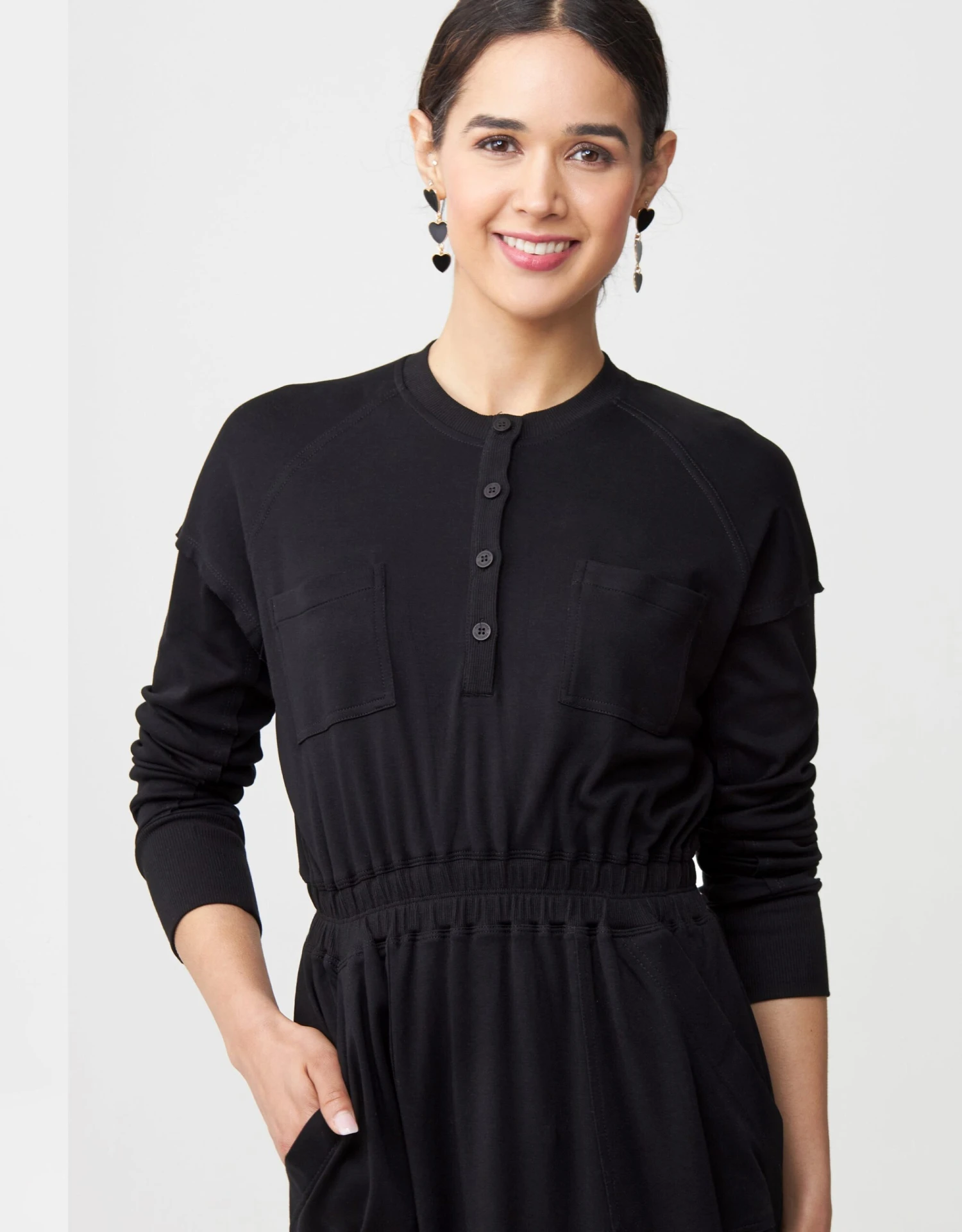 Jersey Dolman Midi Dress With Buttons And Patch Pockets 2 Jersey Dolman Midi Dress With Buttons And Patch Pockets - Image 2