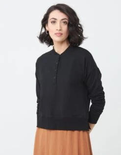 Button Top With Split Rib Black