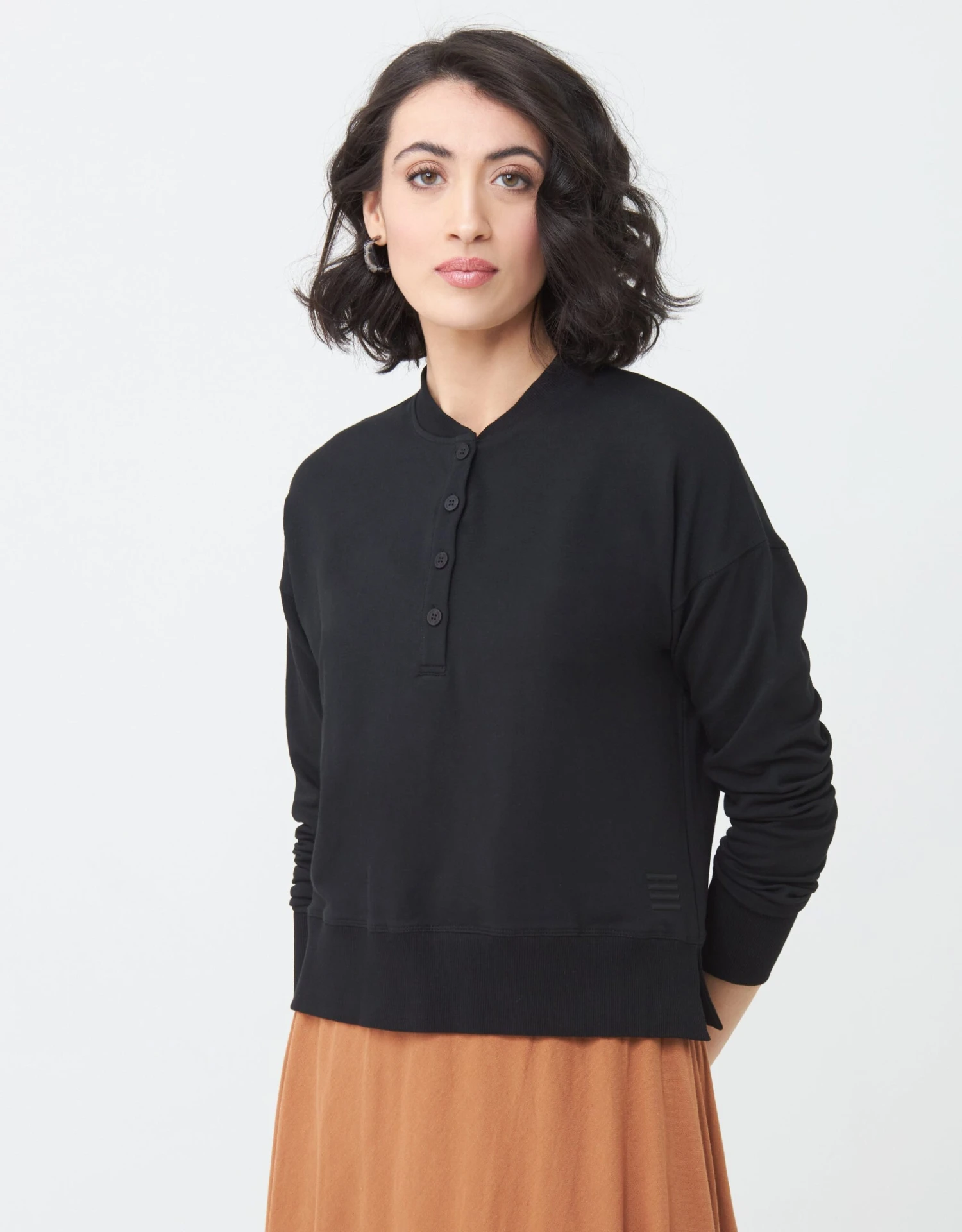 Button Top With Split Rib Black 1 Button Top With Split Rib Black