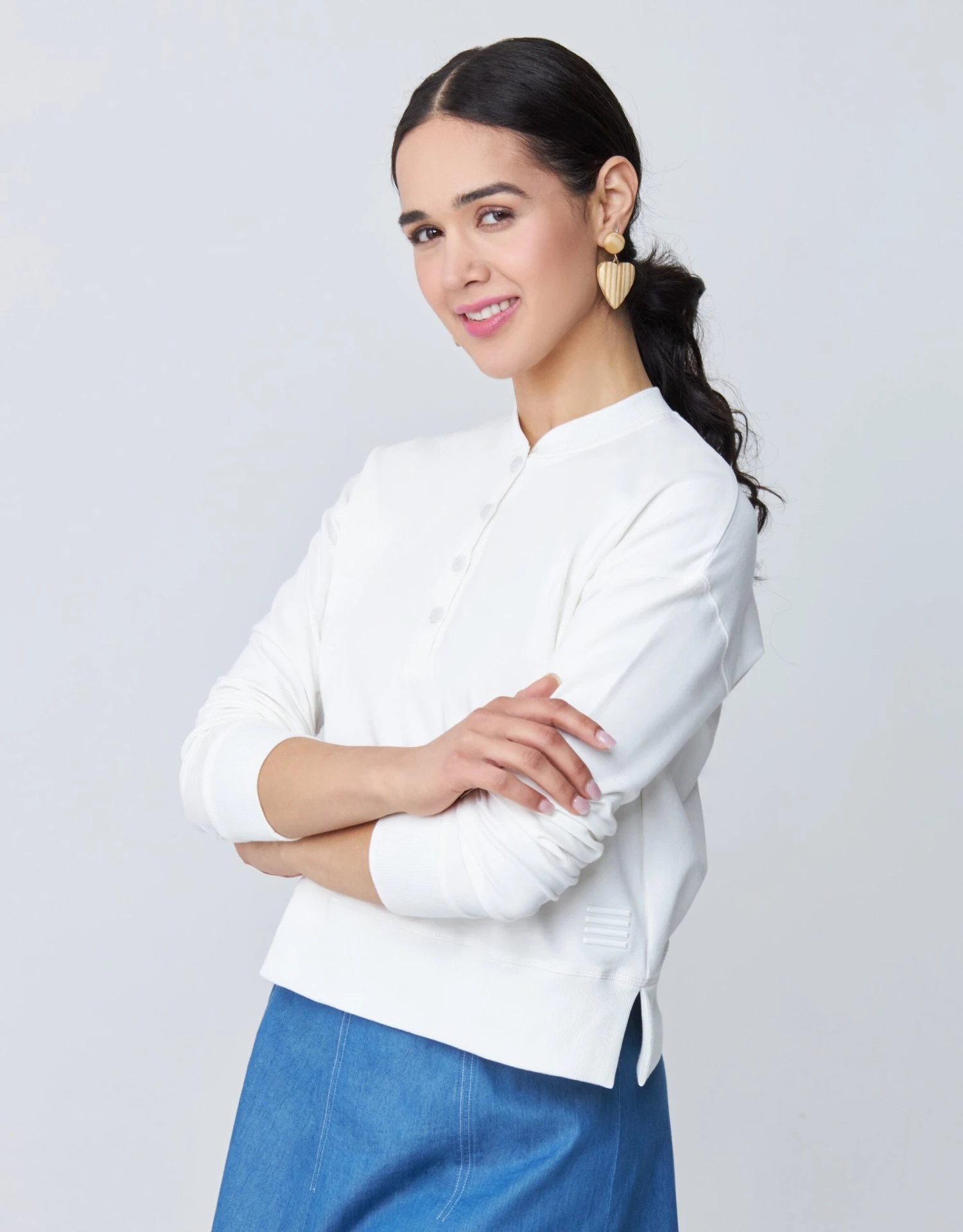 Button Top With Split Rib White 1 Button Top With Split Rib White