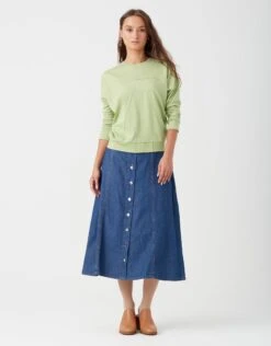 37" Multi Seamed Stud Button Waistband Skirt With Back Elastic Dark Blue Denim 5 37" Multi Seamed Stud Button Waistband Skirt With Back Elastic Dark Blue Denim -Fashionable Home Wear SSP2479 StitchedInverted.V.Lime