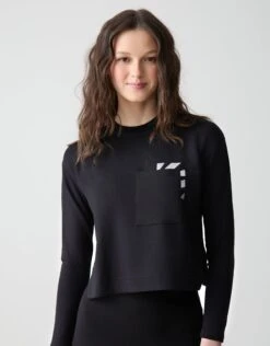 Cropped Pocket Sweatshirt With Silver Starburst Motif Black