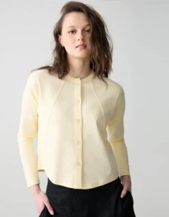 French Terry Seamed Button Cardigan Yellow