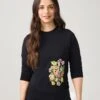 Light French Terry Sweatshirt With Embroidered Motif Black