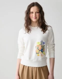 Light French Terry Sweatshirt With Embroidered Motif Ivory