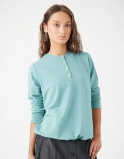 Stretch French Terry Jewel Button Bungee Top Mint