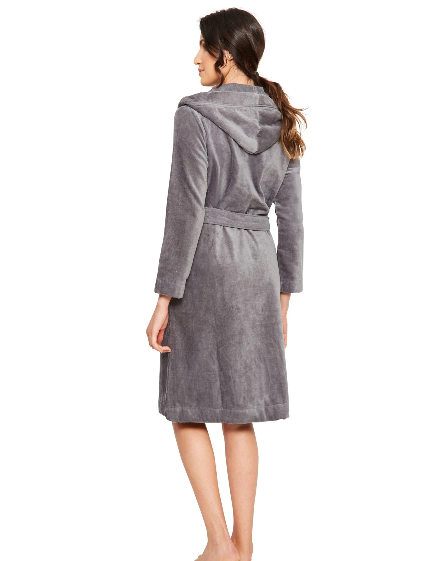 Cinderella Terry Wrap Short Belted Hoodie Bathrobe With Piped Trim Gray 2 Cinderella Terry Wrap Short Belted Hoodie Bathrobe With Piped Trim Gray - Image 2