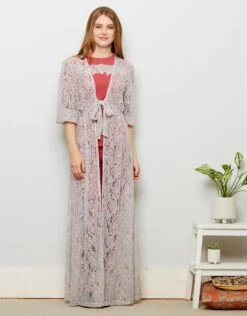 Lace Wrapper With Self Tie Gray