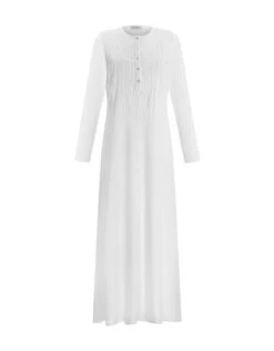 Button Nightgown With Vertical Flocking Motif White