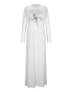 Nursing Bolero Nightgown With Floral Motif White