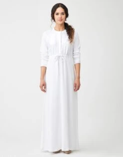 Lace Trimmed Button Nightgown With Drawstring White