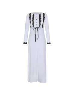 Lace Trimmed Button Nightgown With Drawstring White Black 5 Lace Trimmed Button Nightgown With Drawstring White Black -Fashionable Home Wear TLSP1300 WHITE BLACK r000 a000 1