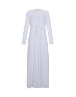 Lace Trimmed Button Nightgown With Drawstring White 5 Lace Trimmed Button Nightgown With Drawstring White -Fashionable Home Wear TLSP1300 White white r000 a000