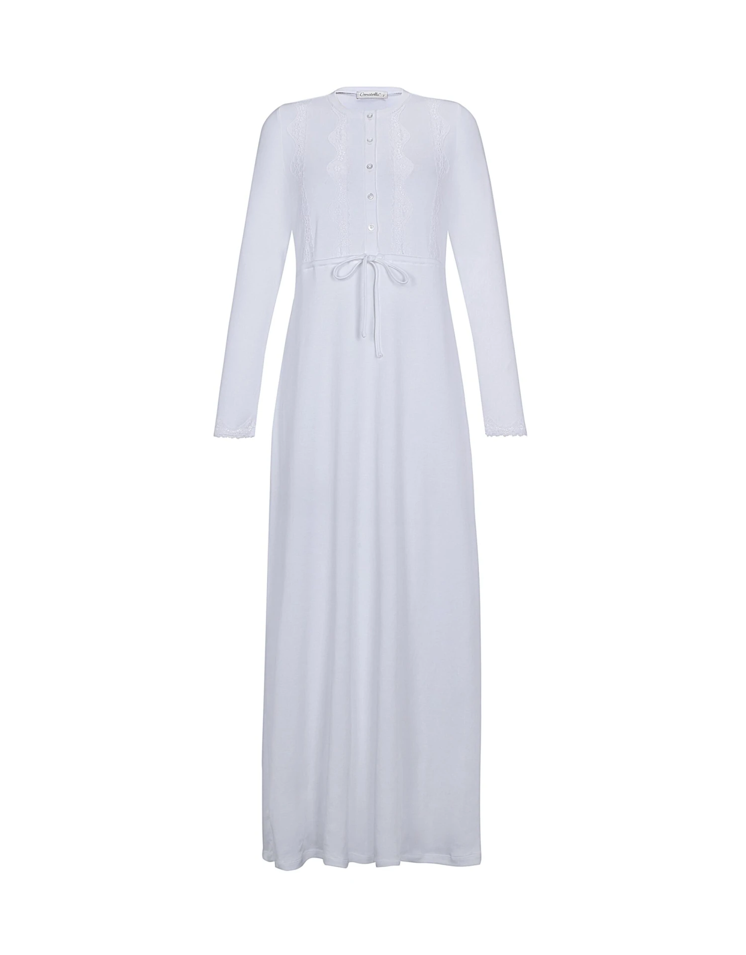 Lace Trimmed Button Nightgown With Drawstring White 3 Lace Trimmed Button Nightgown With Drawstring White - Image 3