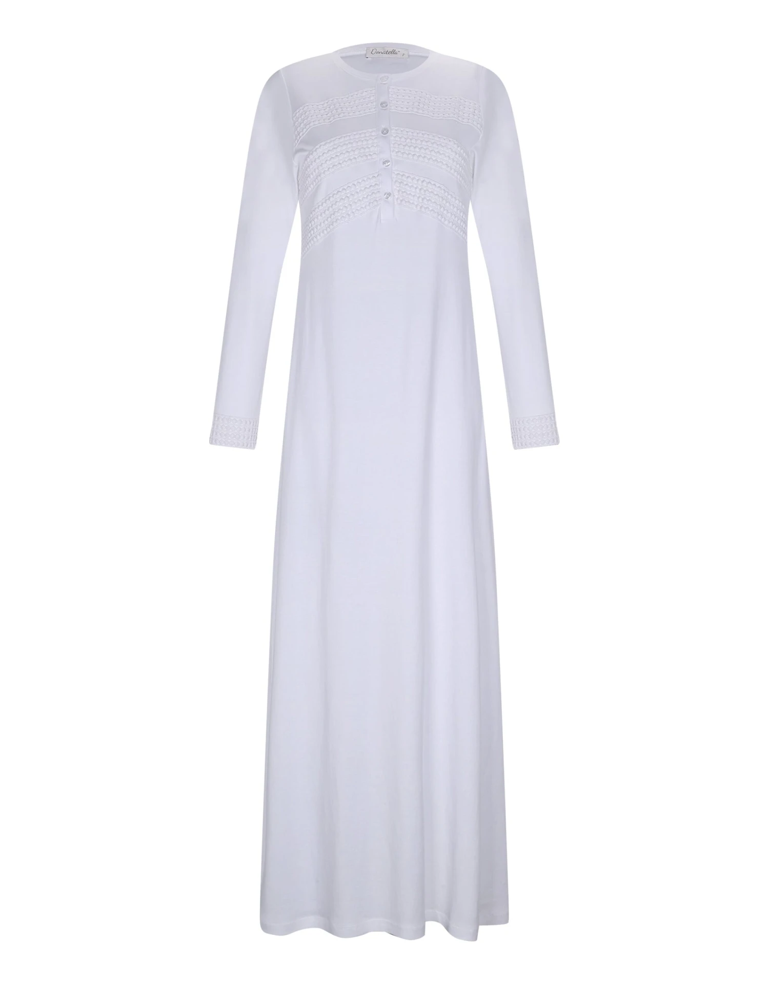 Button Nightgown With Tonal Trim White 1 Button Nightgown With Tonal Trim White