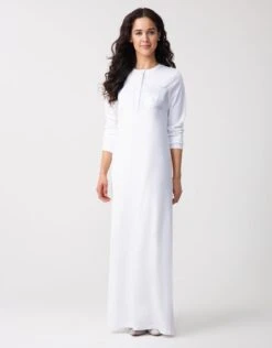 Button Front Nightgown With Satin Pocket And Logo Motif White
