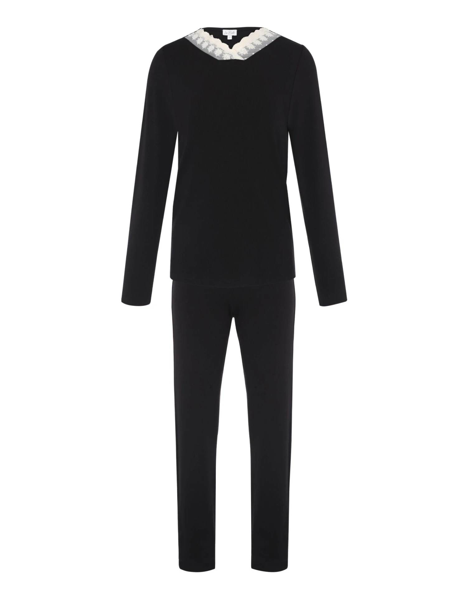 Lace Trimmed Vneck Pajamas Black Ivory 1 Lace Trimmed Vneck Pajamas Black Ivory