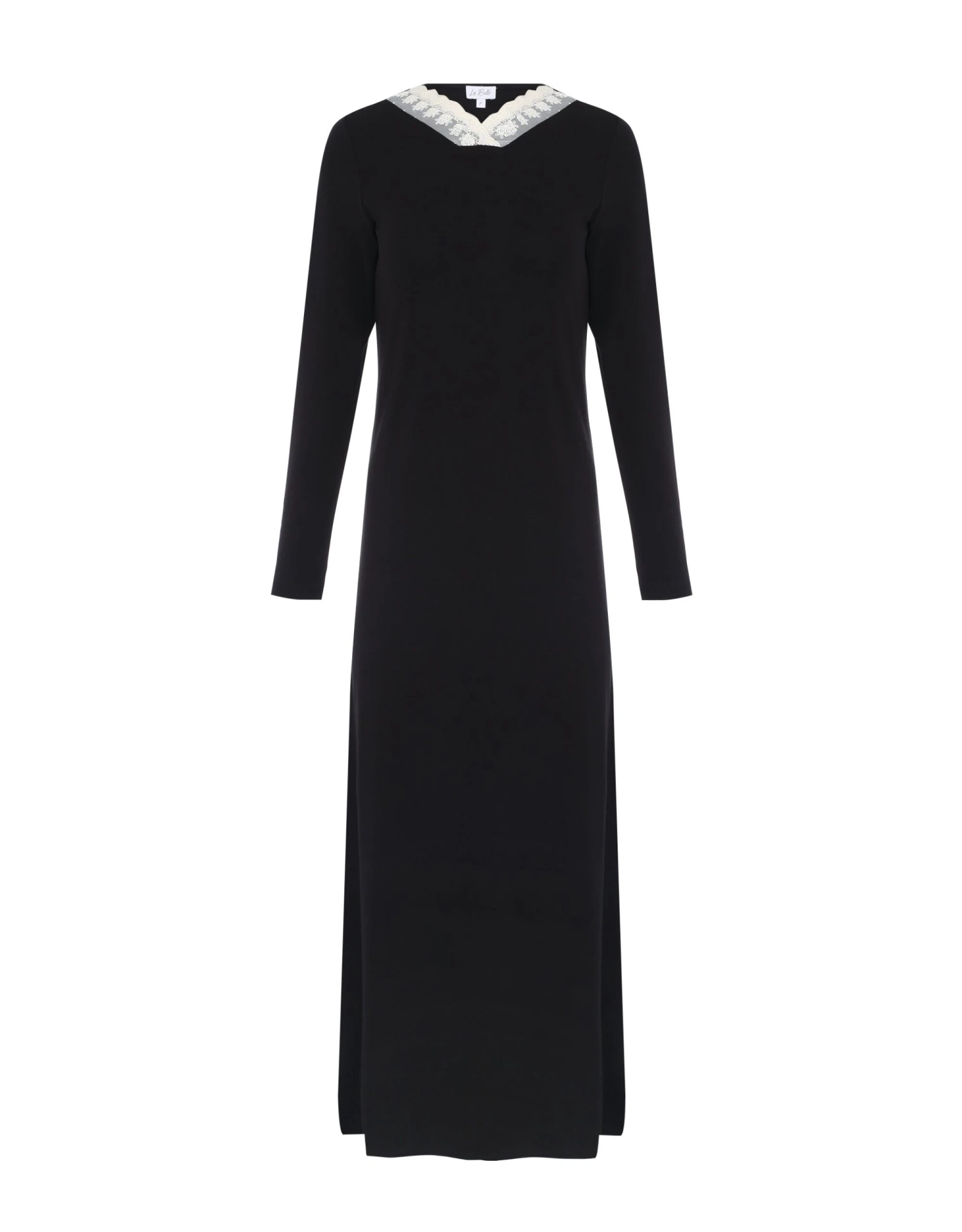 Lace Trimmed Vneck Nightgown Black Ivory 1 Lace Trimmed Vneck Nightgown Black Ivory