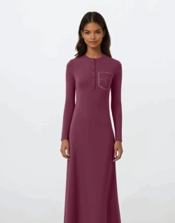 Crimson Pocket Button Down Nightgown Plum