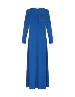 Crimson Pocket Button Down Nightgown 7 Crimson Pocket Button Down Nightgown -Fashionable Home Wear TLSP1396 LAPIS BLUE r000 a000 4