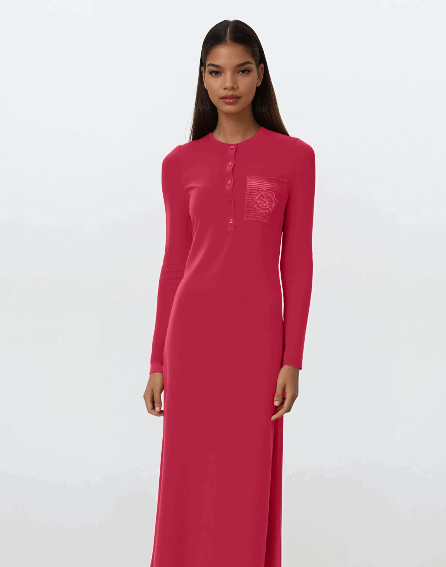 Pink Crochet Pocket Button Down Nightgown Deep 1 Pink Crochet Pocket Button Down Nightgown Deep