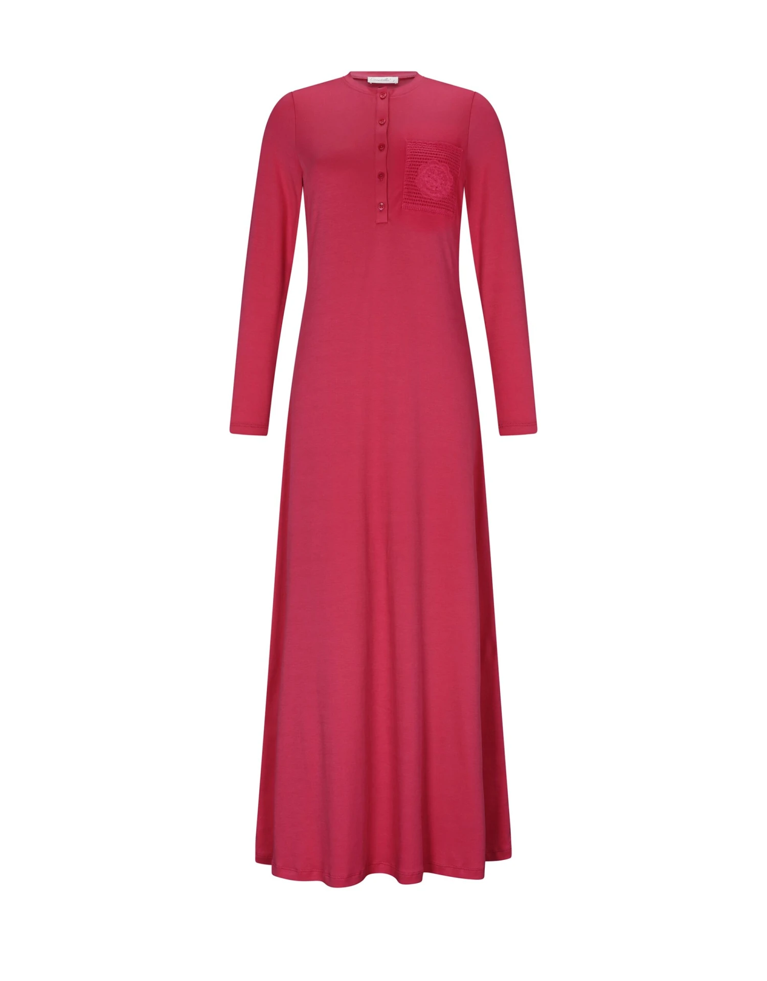 Pink Crochet Pocket Button Down Nightgown Deep 2 Pink Crochet Pocket Button Down Nightgown Deep - Image 2