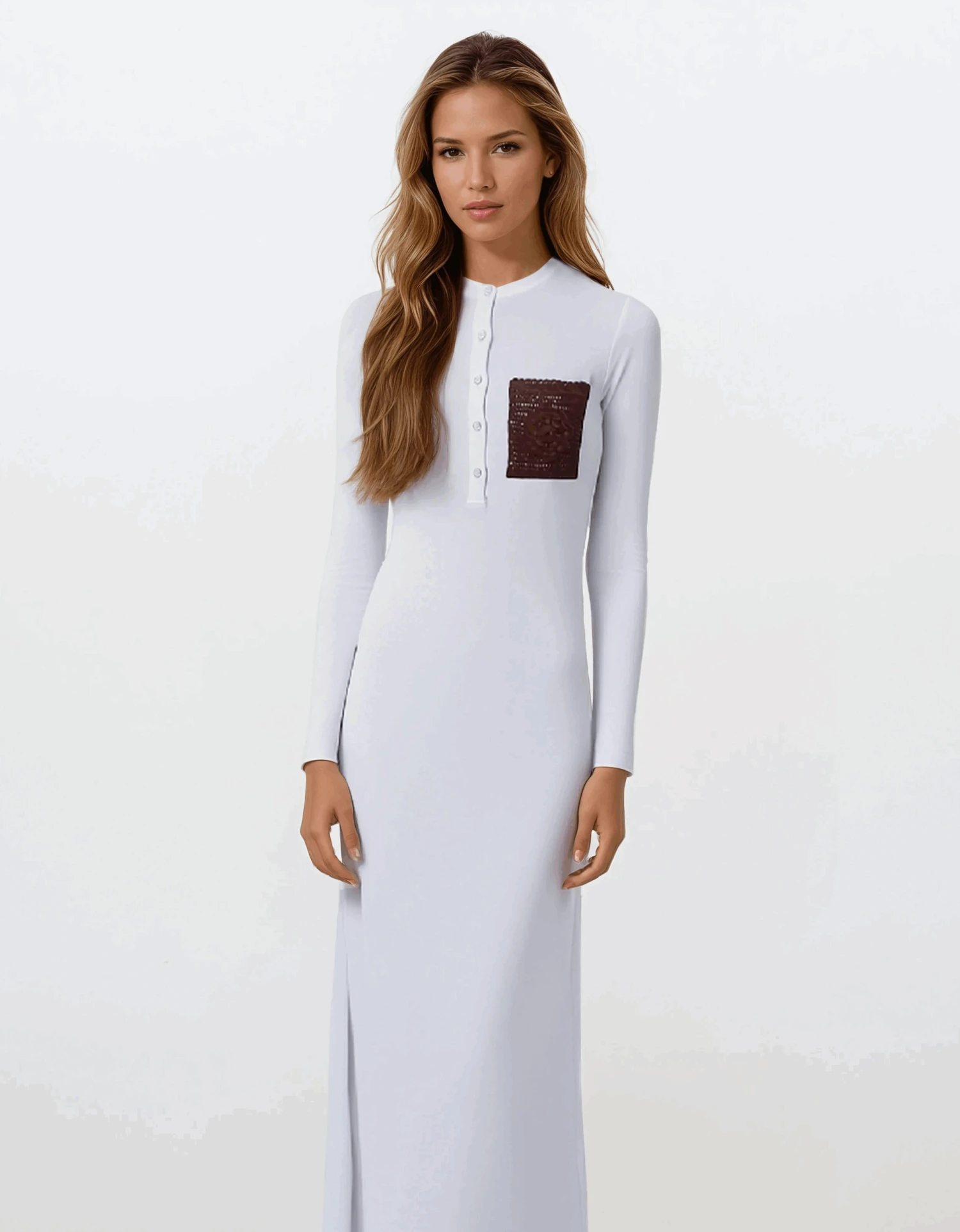 White Crochet Pocket Button Down Nightgown Deep 1 White Crochet Pocket Button Down Nightgown Deep