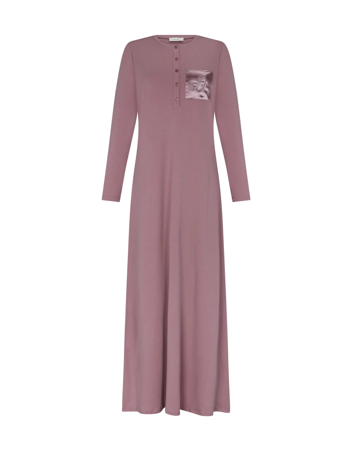 Button Front Nightgown With Satin Pocket And Logo Motif Mauve 2 Button Front Nightgown With Satin Pocket And Logo Motif Mauve - Image 2