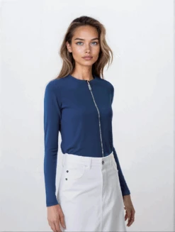Ribbed Zipper Top -Fashionable Home Wear TLSP1512 BLUE r000 a000 whitedenimskirt Kylie LightStudio